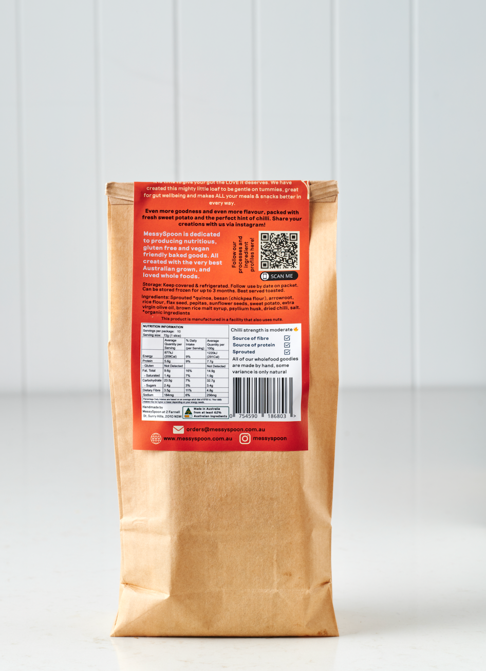 Wholesale Gluten Free Sweet potato & Chilli Loaf (sliced) 6 x 820g